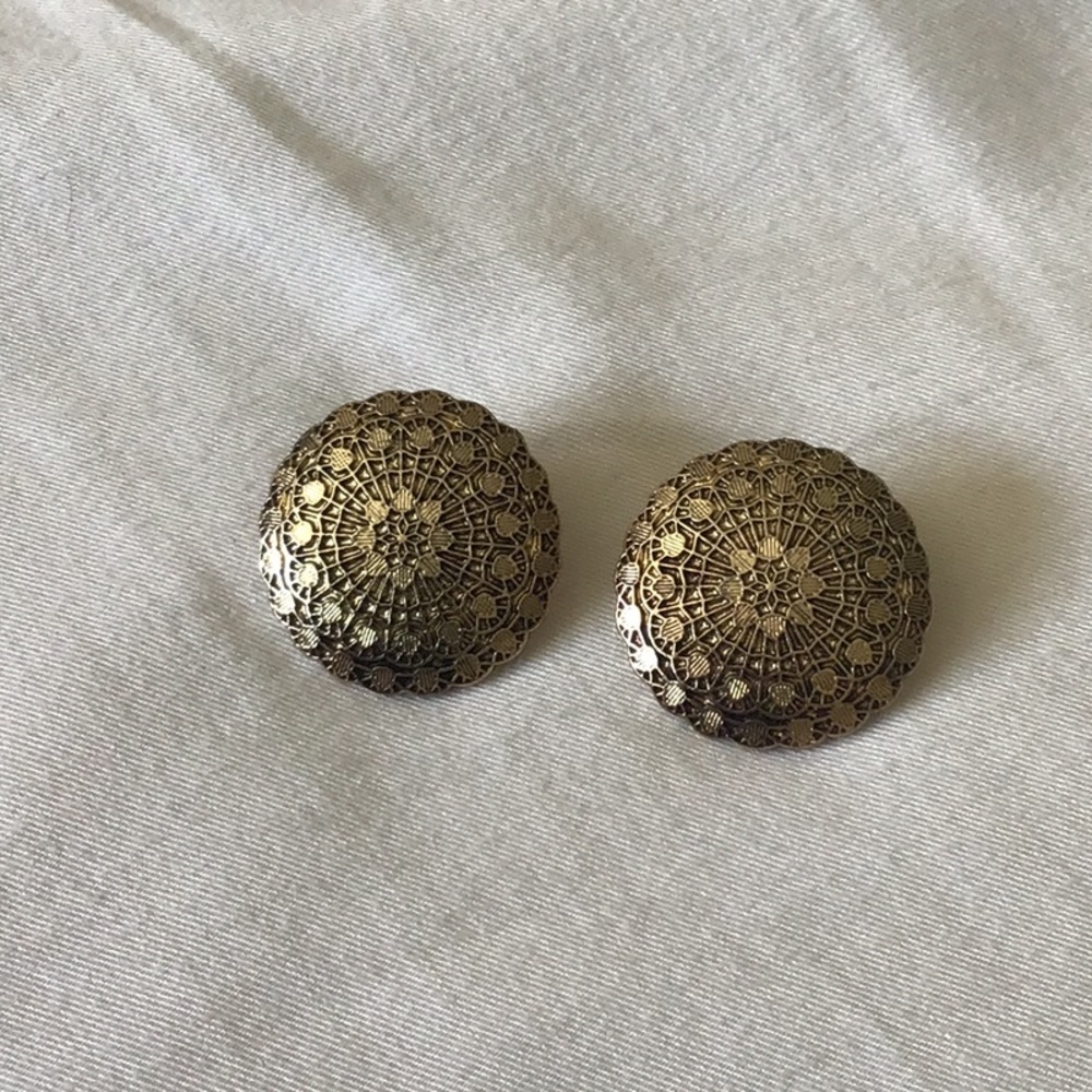 Gold Disc Engraved Earrings